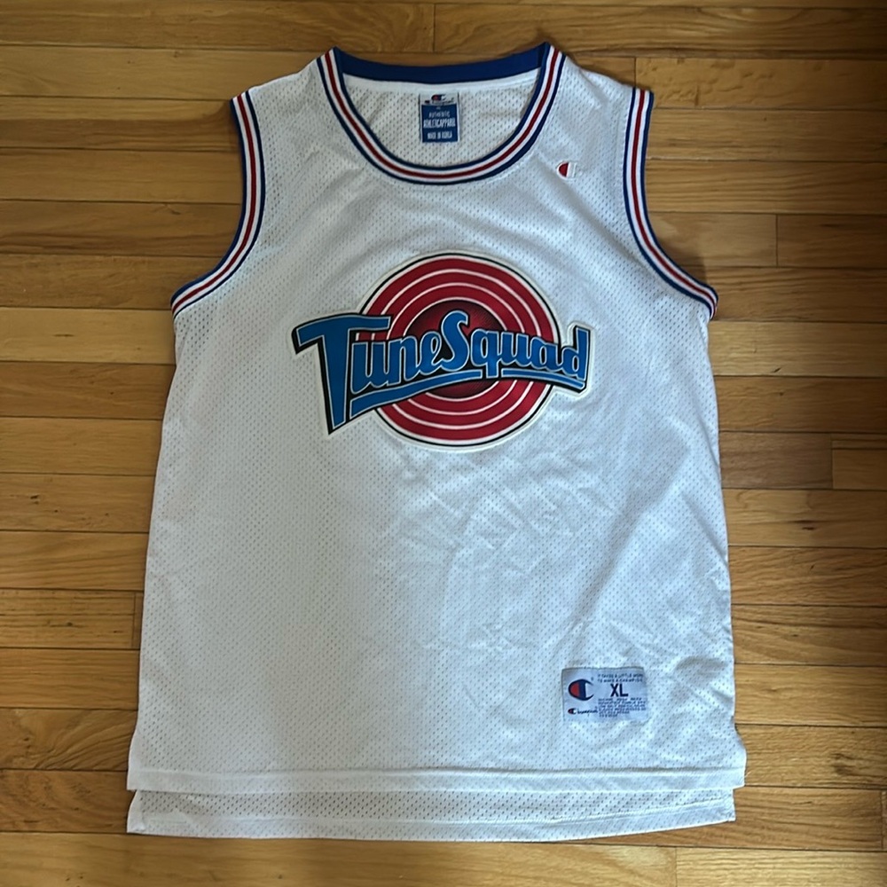Champion White Tune Squad Jersey with Red and Blue Accents